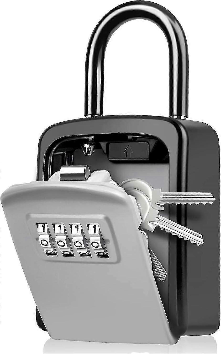 Grey Portable Mini Key Box with Resettable Code [Weatherproof] [Indoor/Outdoor] [Removable Shackle]