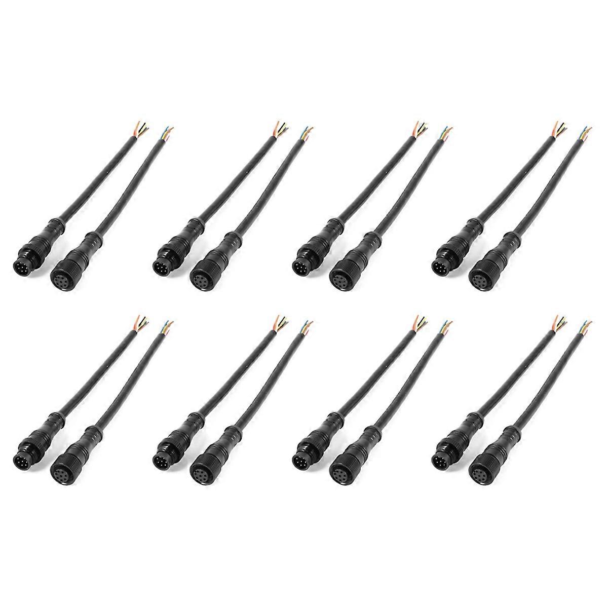 8 Pin M/F Plug Waterproof Connector Cable Black