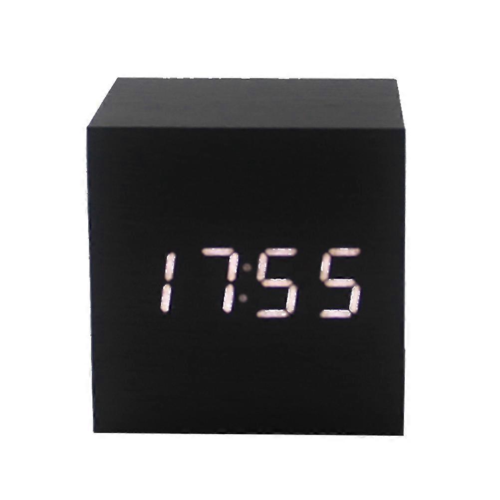 Alarm Clock Creative Led Alarm Clock Wooden Square Clock For Home School Black Wood White Character Time Display 1Pack
