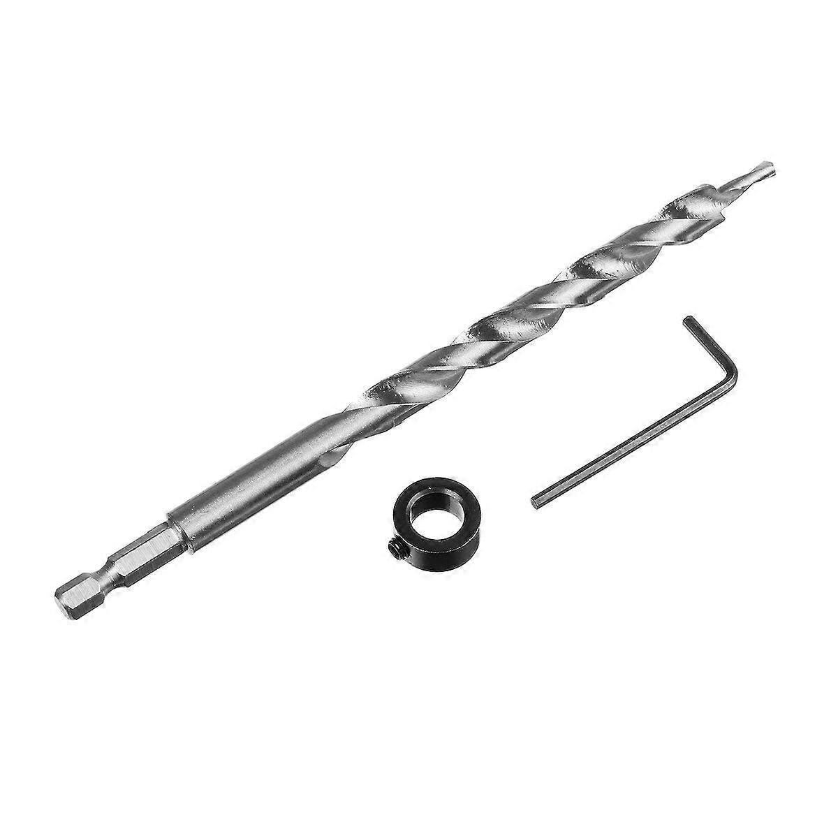 3/8" Step Drill Bit Set with Hex Shank and Stop Collar for Manual Pocket Holes - 9.5mm Twist Drill Jig