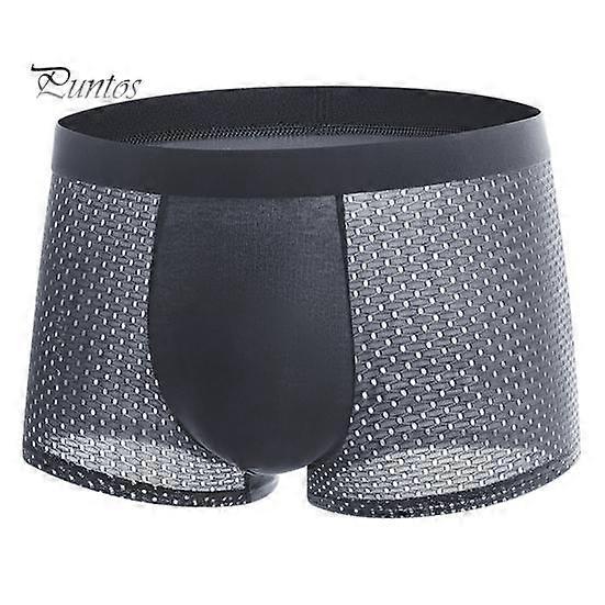 Men Summer Underwear Mid-rise Wide Elastic Waistband Boxer Briefs U-convex Thin Ice Silk Mesh Shorts Panties Underpants
