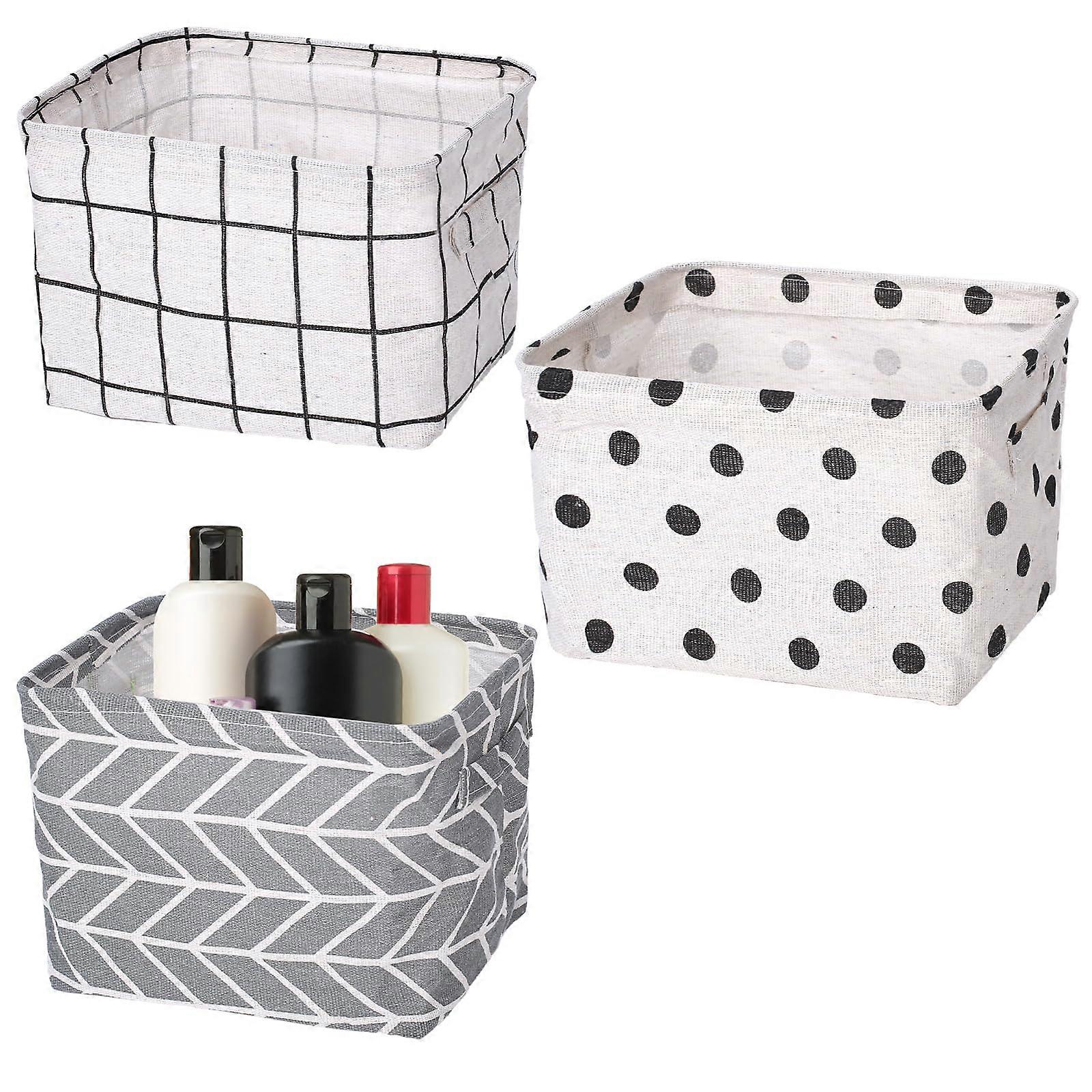 Fabric Storage Boxes Pack of 3, Waterproof Foldable Organiser 20 x 16 x 14 cm for Drawer, Bathroom, Cosmetics, Small Baskets