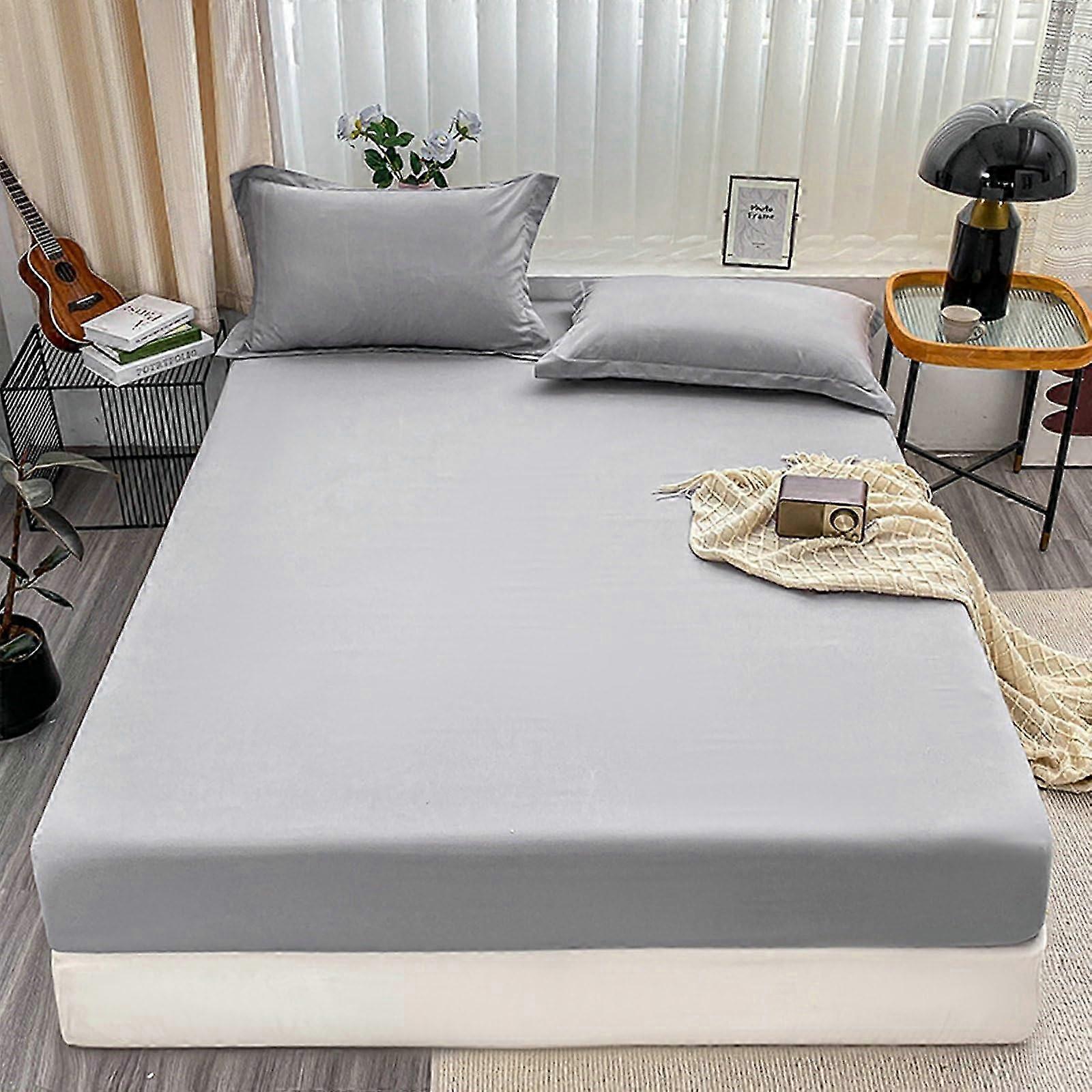 Solid Color Fitted Polyester Bed Sheets and Mattress Protector for Twin Size (75 x 39 + 8')
