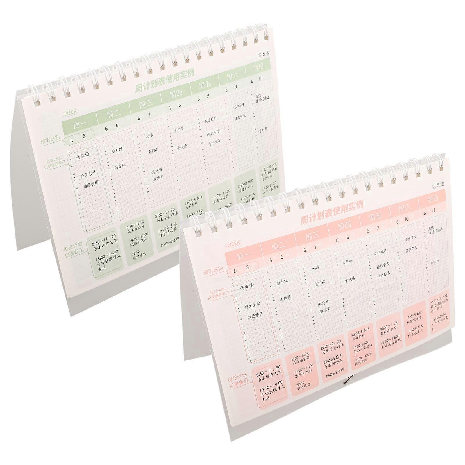 Weekly Planner Notebook Self Discipline Tracker For Students With Spiral Binding Green 25 00X17 00X1 50Cm 2Pcs