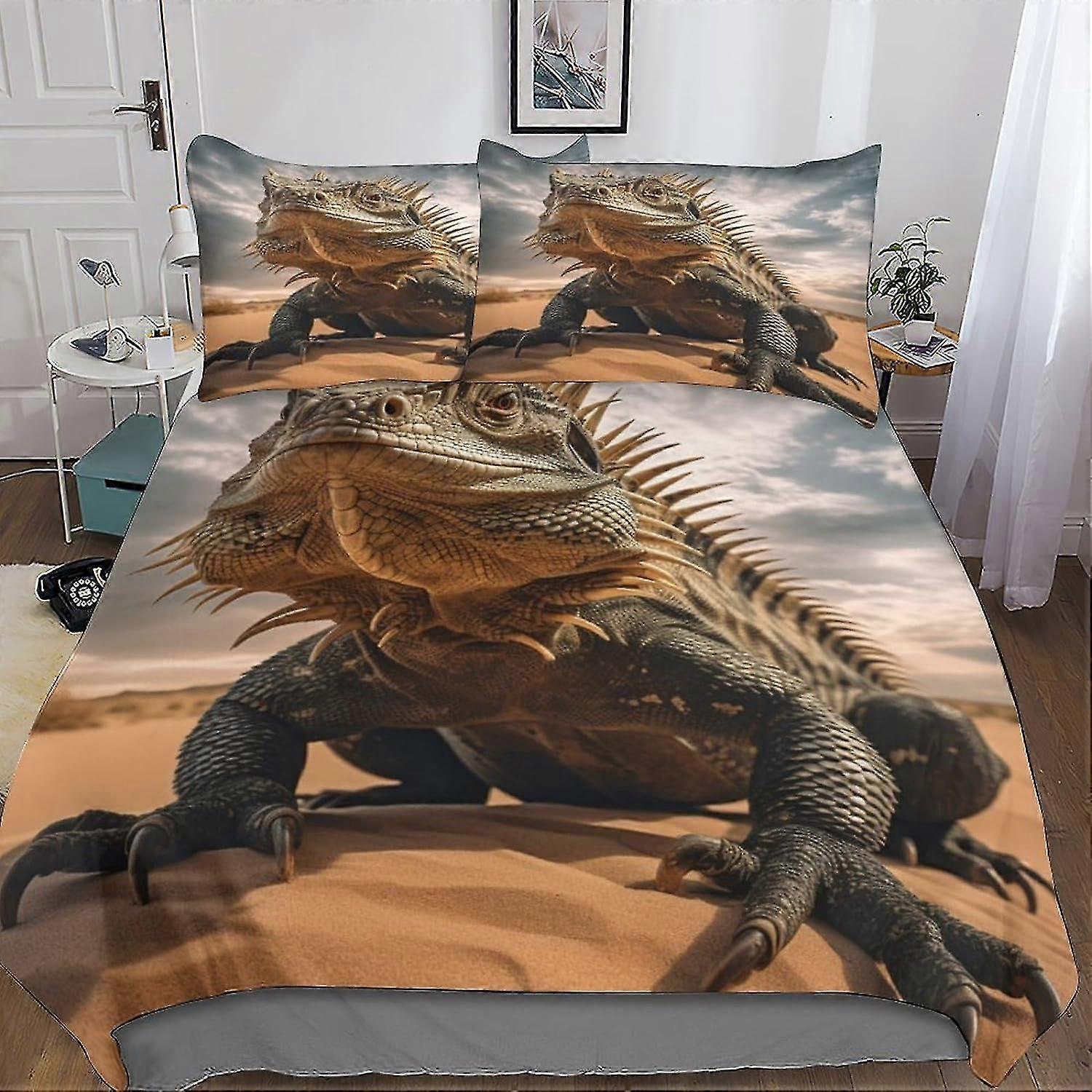 Zestaw poszewek na kołdrę i prześcieradeł z mikrofibry z wzorem Lizard AI Animals, miękkie poszewki na poduszki z niewidocznym zamkiem błyskawicznym, odpowiednie dla niektórych marek