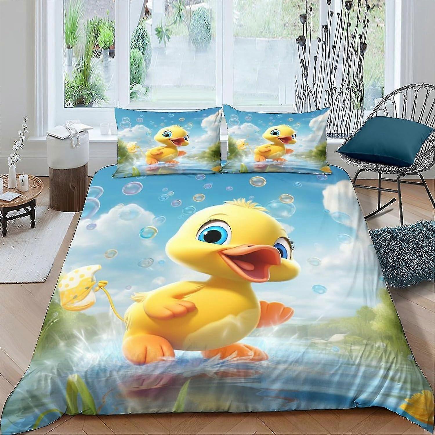 Cute Duck Printed Duvet Cover Set 3 Piece Unique Design Microfiber Hypoallergenic Bedding Sets for Certain Brands