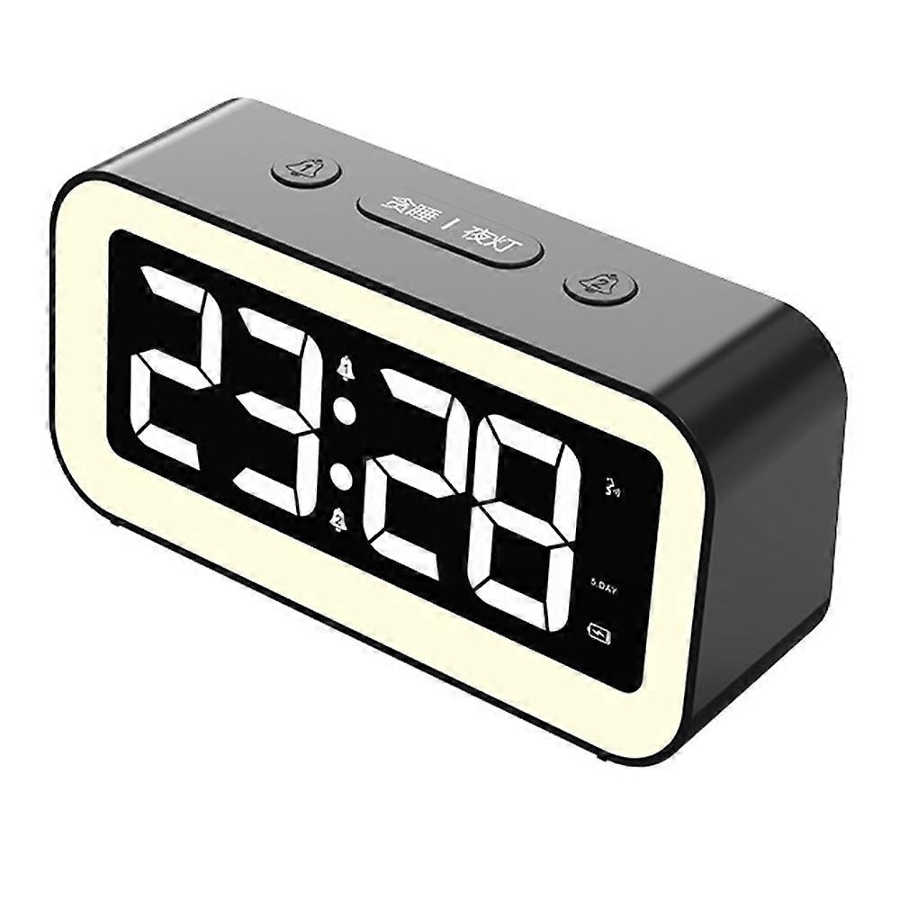 Digital Alarm Clock With Night Light Adjustable Brightness Mirror Electronic Led Digital Clock-Black