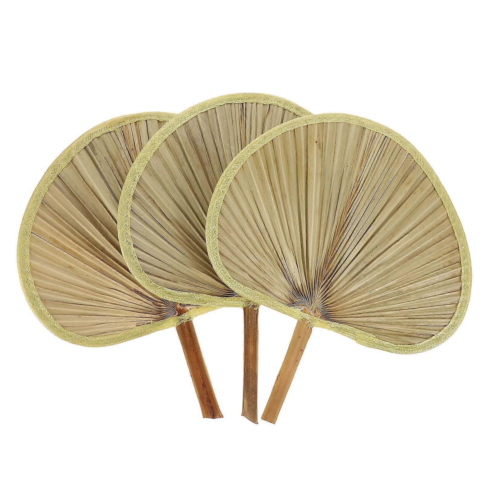 Beige Handmade Bamboo Fans for Summer Use Portable Size with Workmanship 3pcs
