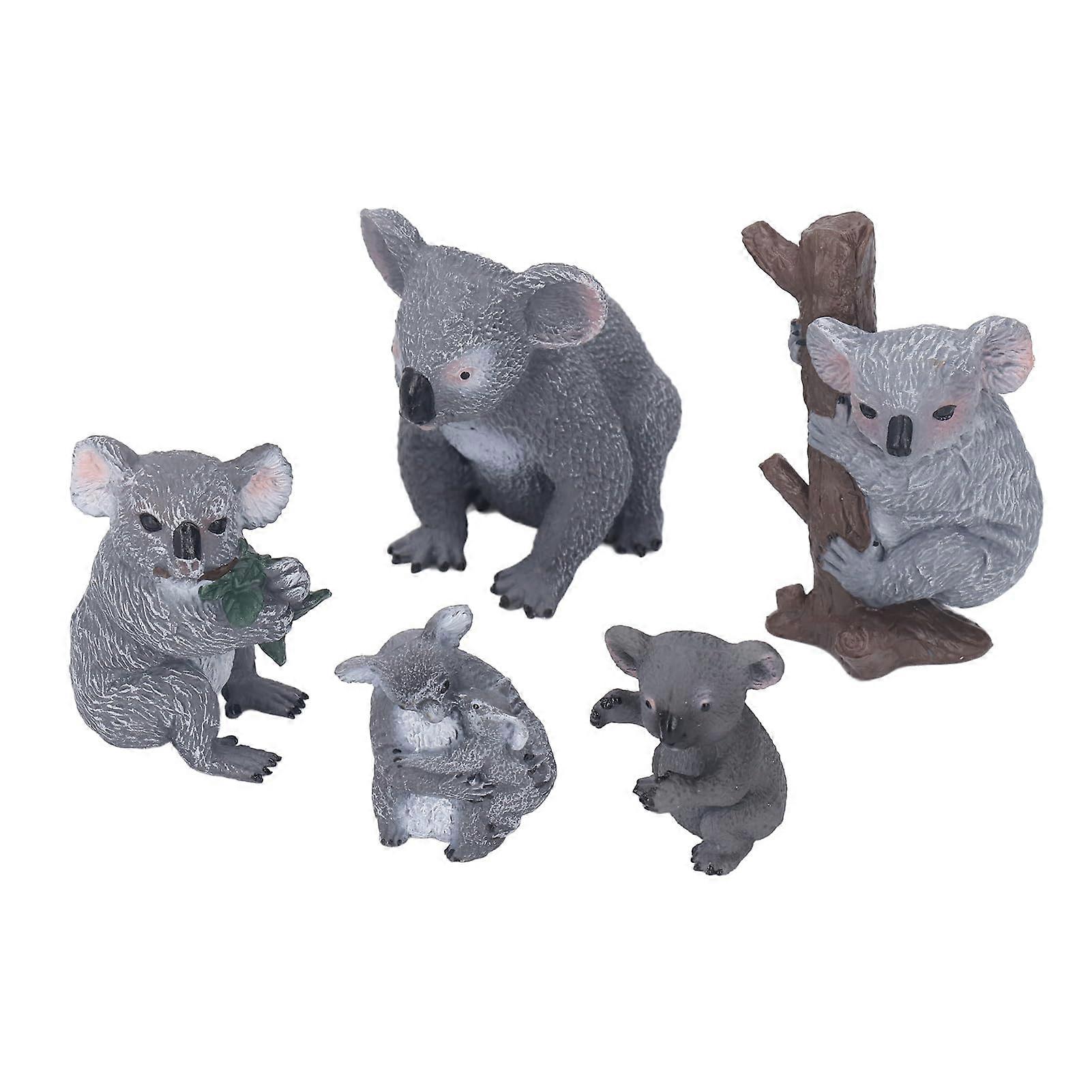 Koala Figurine Set of 5, Lifelike Plastic Animal Figures for Home Desk Shelf Decoration, Detailed Design and Realistic Features