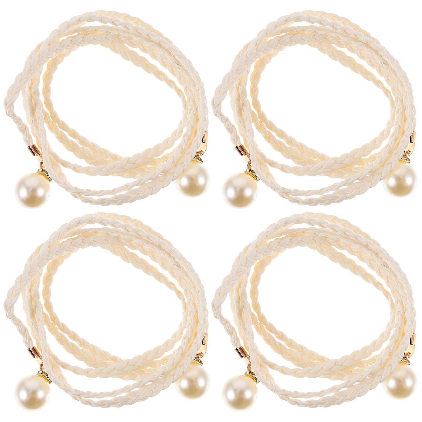 Woven Holdback For Curtain Tie Backs Multi Functional Pearl Waist Belt Braid For Curtains Living Room 140x0.5x0.5cm White 4Pcs