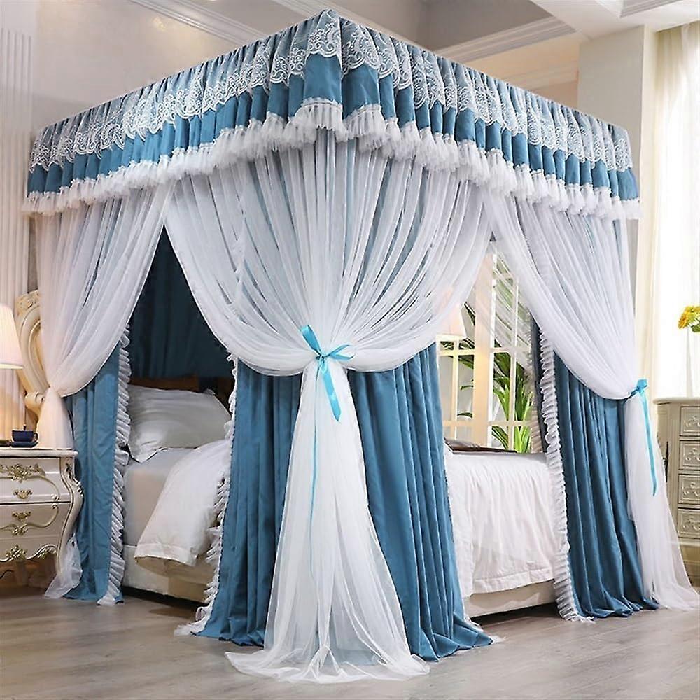 Bed Canopy Solid Color Princess, Four-Corner Curtain Set With Three Openings, For Girls And Adults, 59 x 78.7 Inches