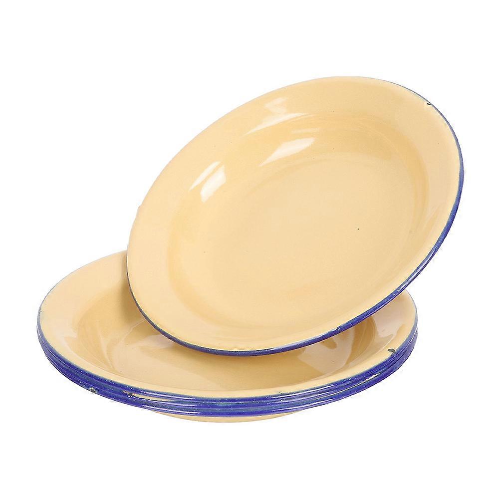 Assiette émaillée style rétro pour usage domestique 4 plats alimentaires en émail jaune