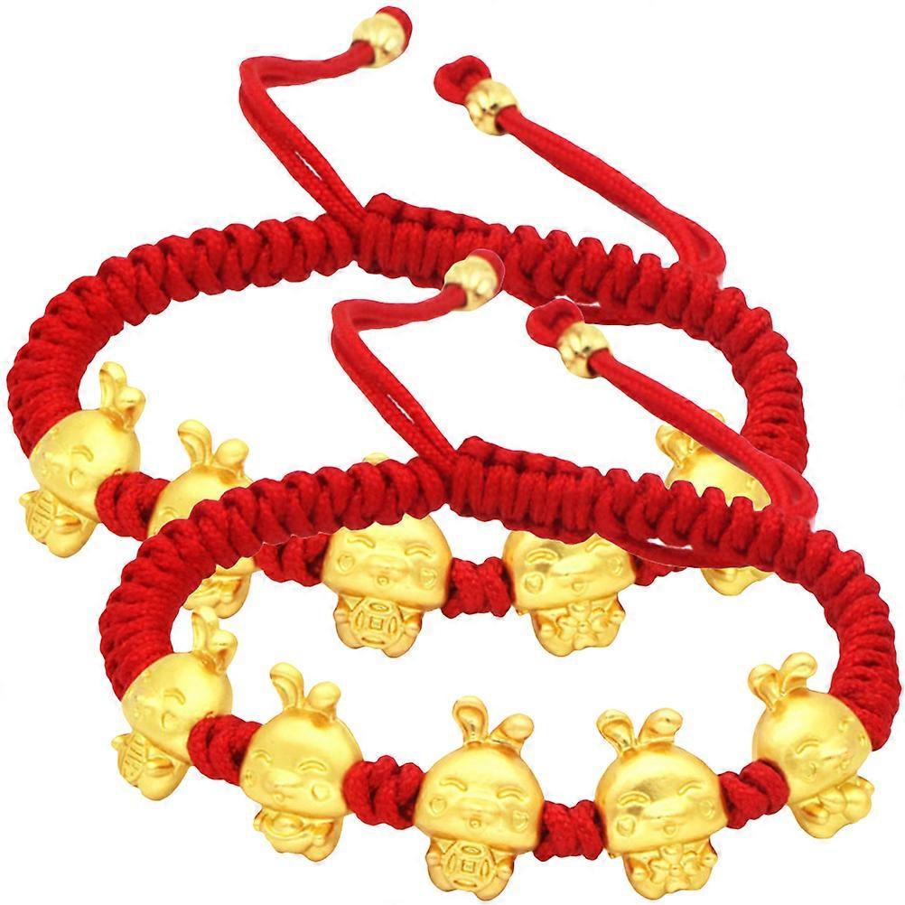 Lunar New Year Red Rope Bracelet Metal Adjustable Ward Off Misfortune 2Pcs