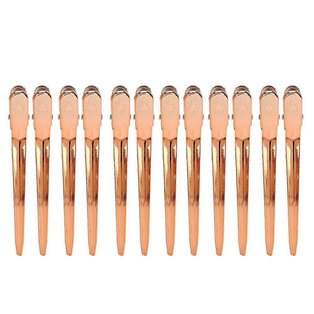 12pcs Salon Clamp Grips Hairdressing Barber Shop Duckbill Hair Clips Hairpin for SalonRose goldYMMR)