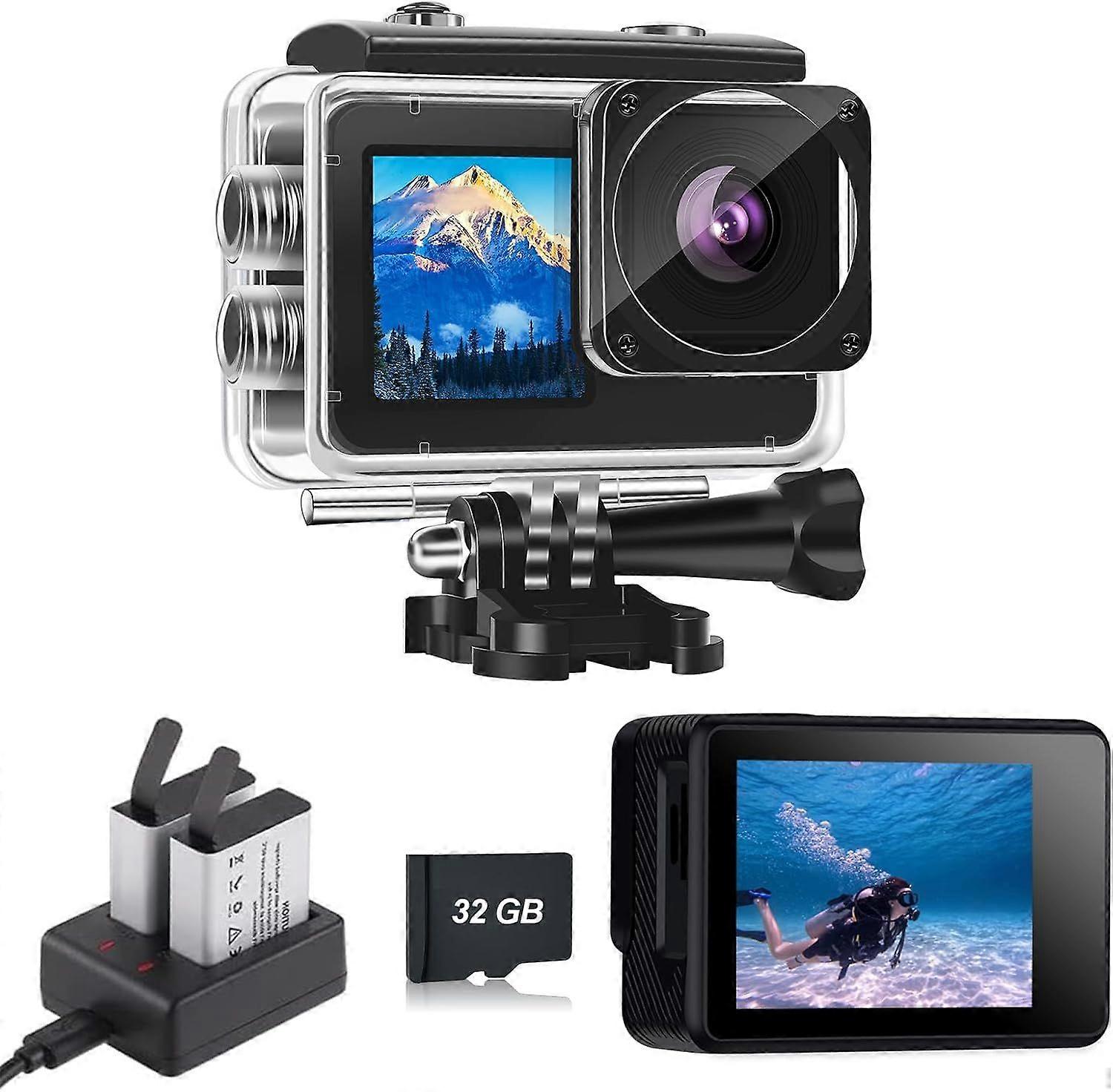 2025 Latest Model Action Camera with 32GB Memory Card Waterproof Cameras 4*Zoom