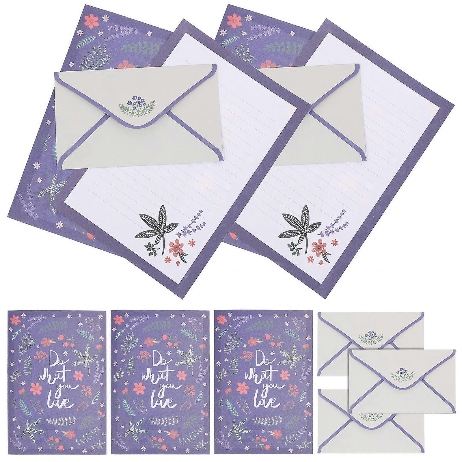 Stationery Writing Paper Envelop Set Invitation Greeting Card Rectangular Vintage Style 5Sets