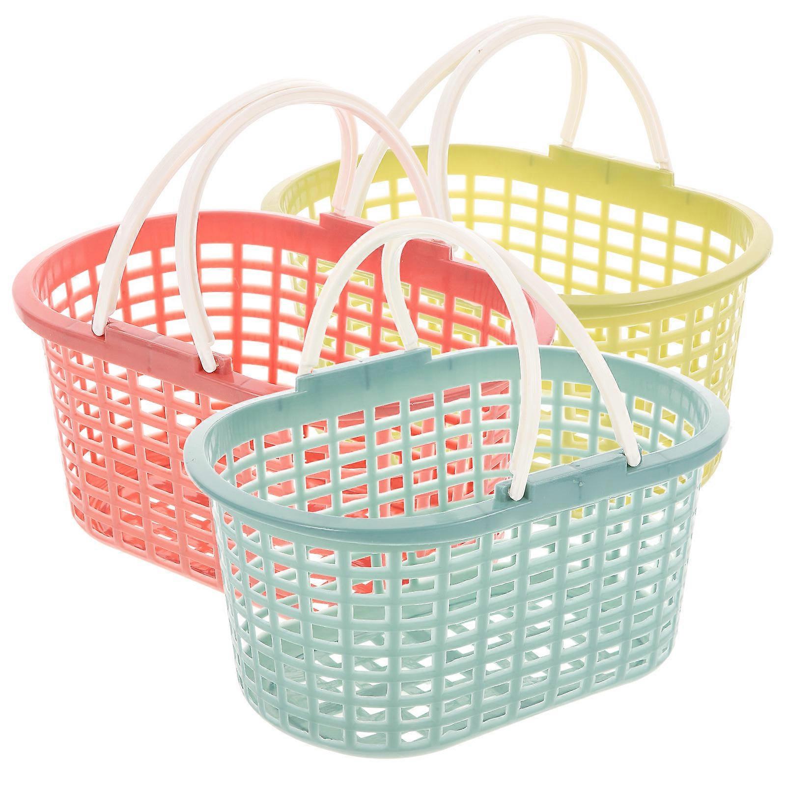 3pcs Ventilated Bathroom Storage Baskets with Handles – Lightweight Hollow Design Organizers for Shampoo, Body Wash, Fruits and Small Items