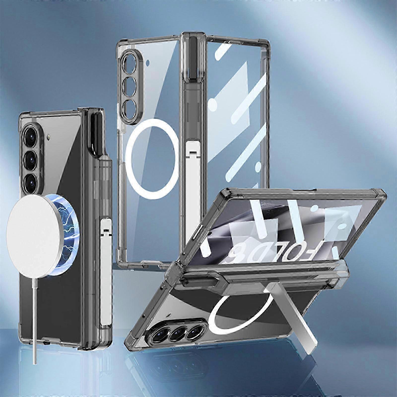 Clear Magnetic Case for Samsung Galaxy Z Fold 6 with Hinge Protectiowith Built-in Screen Protector, Compatible with MagSafe, and Pen Holder 3 in 1 Sli