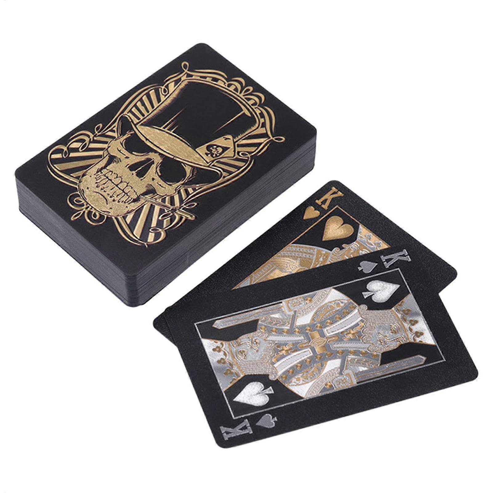 Black Playing Cards - PVC Flexible Skull Playing Cards with Storage Box for Texas Holdem Poker and Go Fish