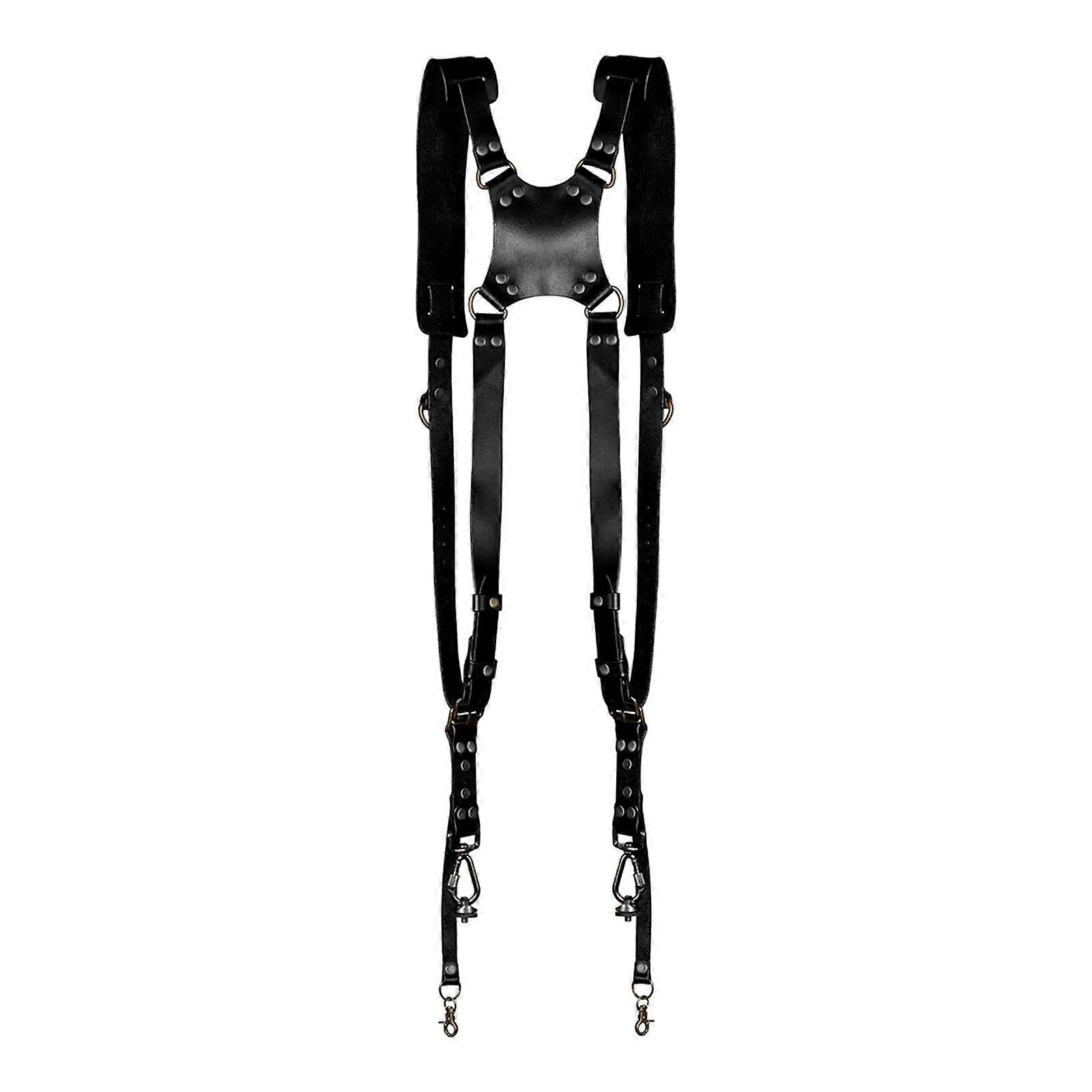 Digital camera strap made of leather, double shoulder strap, photography accessory, camera strap, easy to wear, black