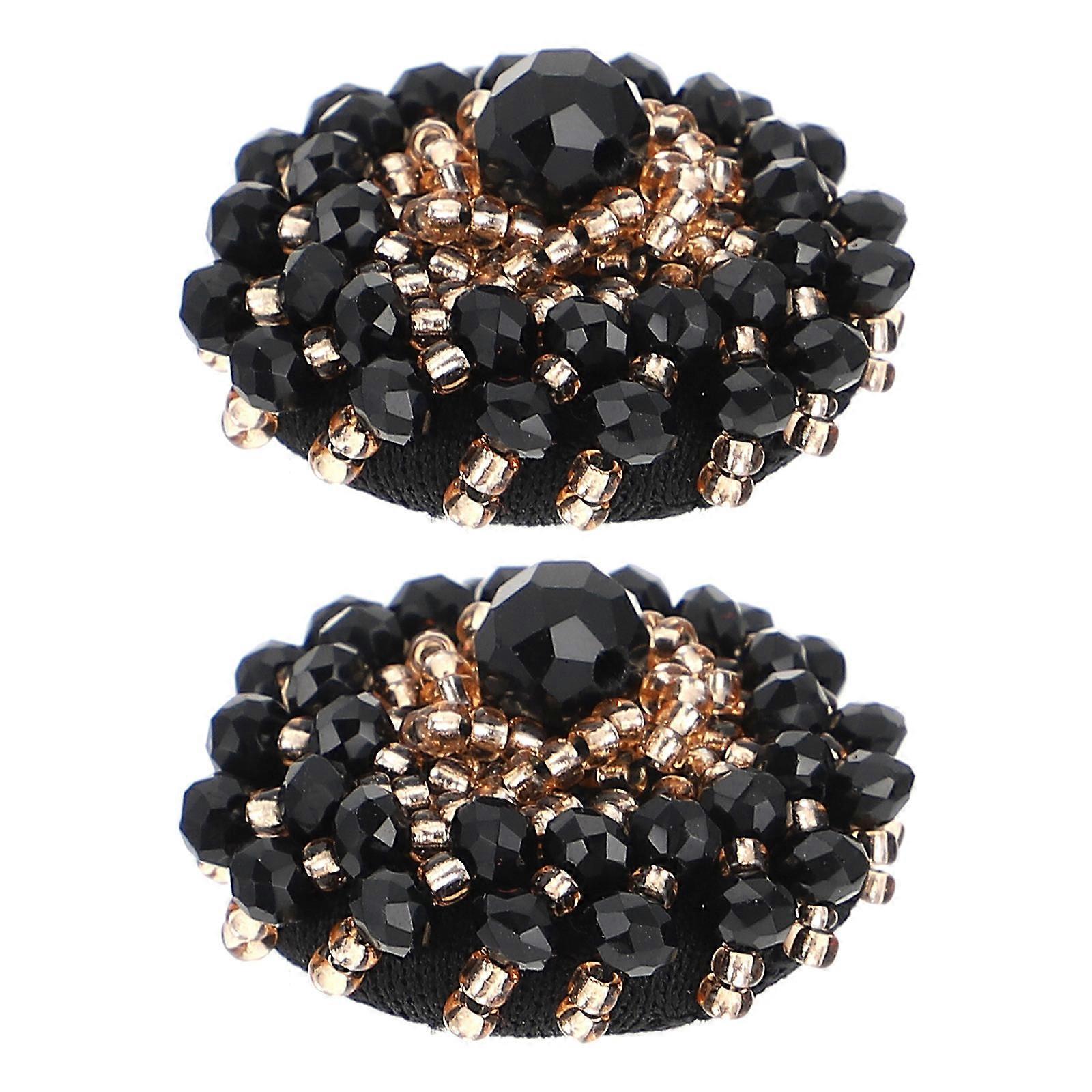 Black Crystal Pearl Ornaments Buttons for Decor with 2pcs