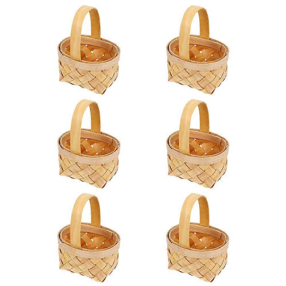 6pcs Decorative Wooden Woven Baskets for Storage Use Light Brown Small and