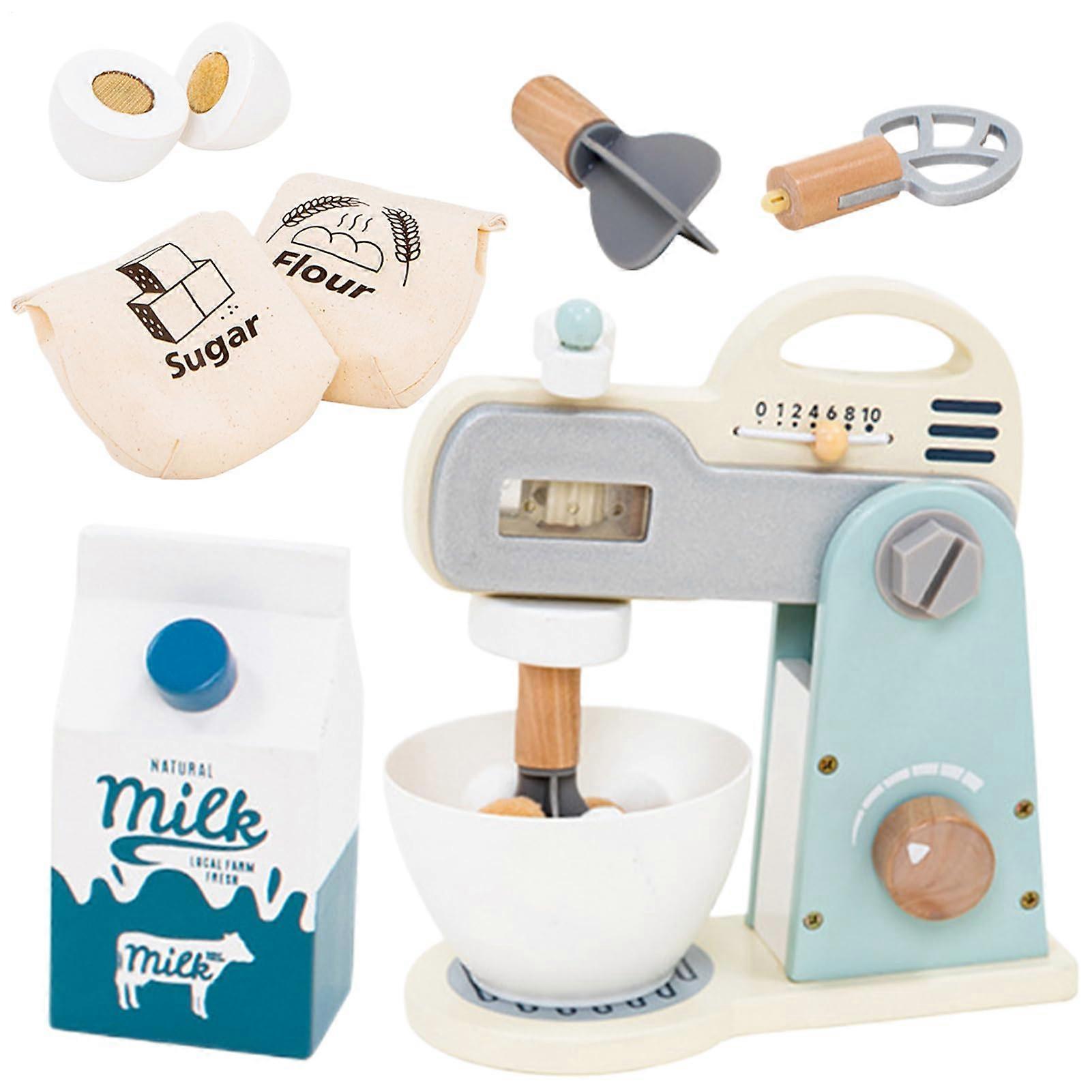 Mixer Toy, Cooking Mixer Play Set Wooden Toy for RolePlaying Kitchen for Ages 3 and Up