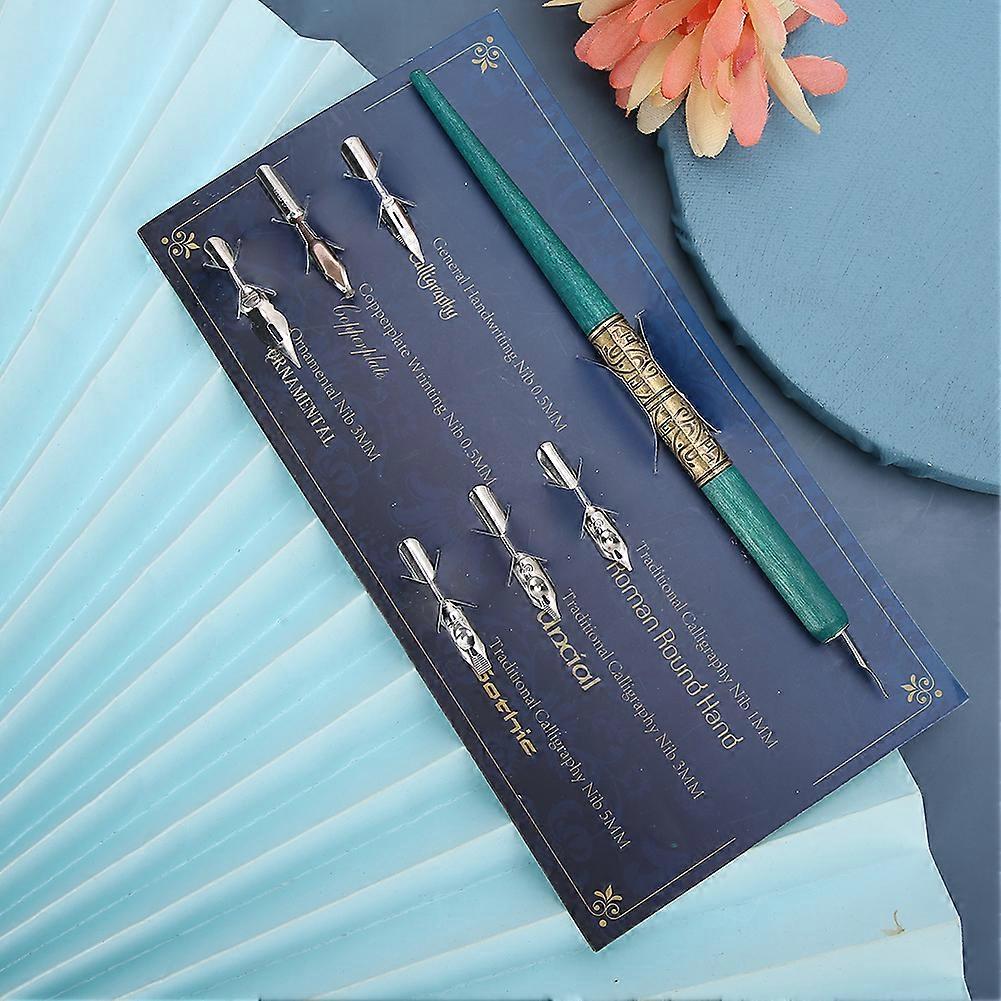 Innovative Beautiful Dip Pen with 6Pcs Nibs for English Calligraphy Practicing Gift GivingCyan