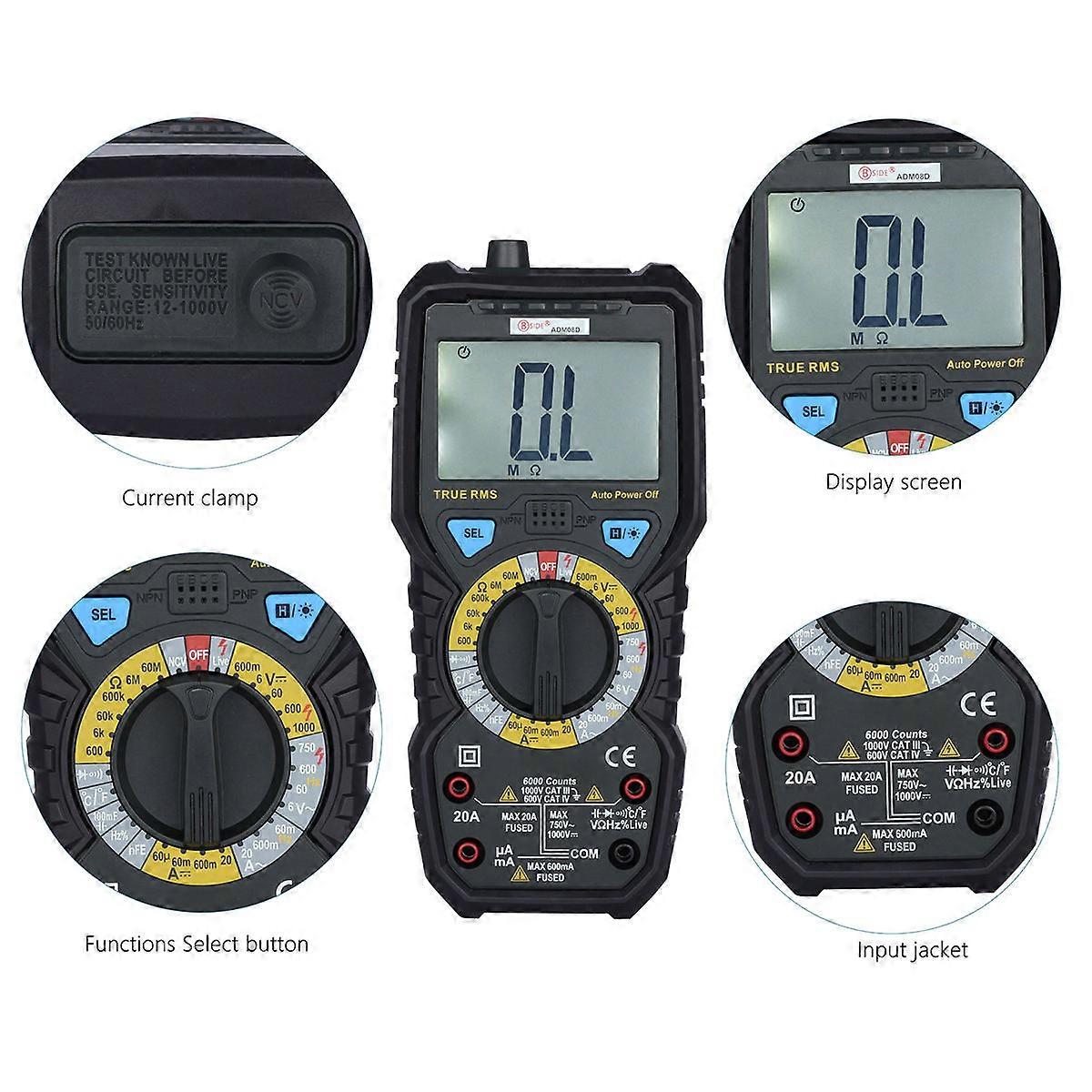 Misuratore di resistenza di tensione di precisione Adm08a nero rettangolare con tecnologia Lcd retroilluminata 1Set
