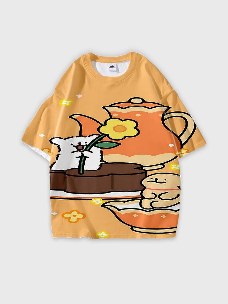 T-shirt round neck Cartoon Pattern loose short sleeve D3531