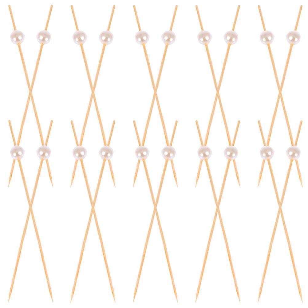 Fancy Toothpicks for Appetizers with Pearl Toppers Bamboo White Decorative Cocktail Picks for Parties 100Pcs