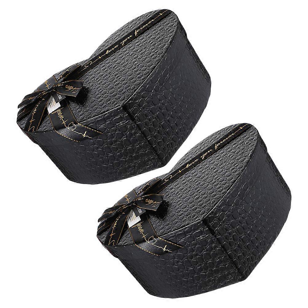 Heart Shaped Gift Box for Valentine's Day Elegant Paper Box with Lid Black Color for Storage 2 Pieces