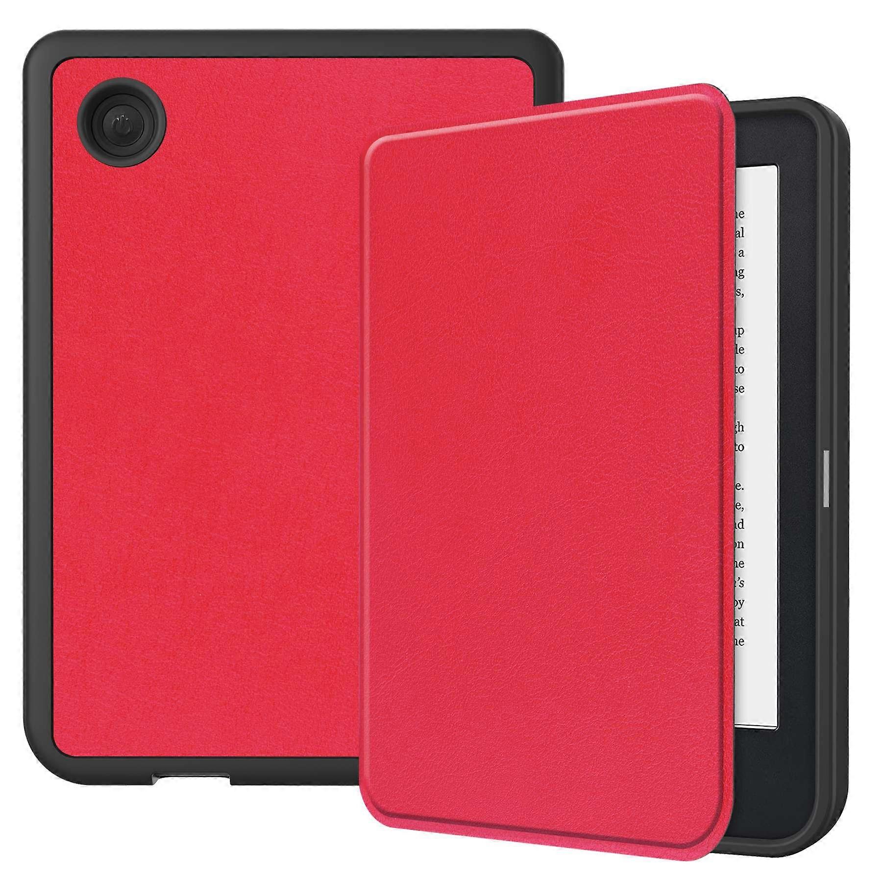 TKdaddy For Kobo Clara 2E PU Leather Smart Wake Sleep Cover Book Style E-reader Protective Sleeve Case Red