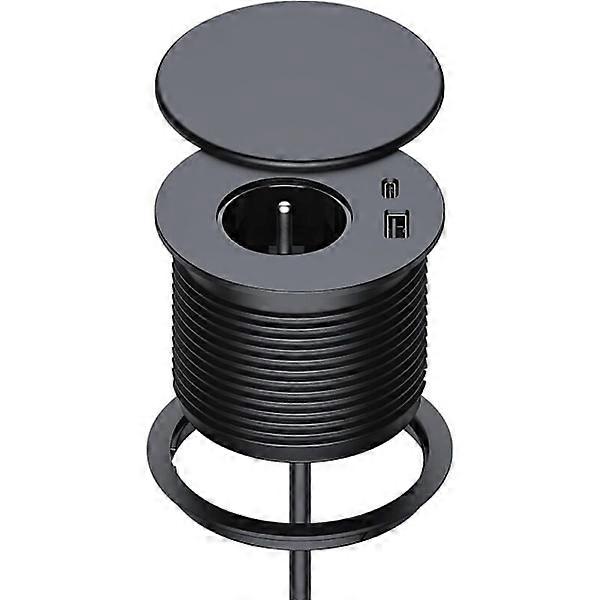 Recessed Power Strip, Recessed Power Strip with 1 Socket, 1 USB C Port, 1 USB A Port, 75mm Diameter, 1.5M Cable, Desktop Socket for Kitchen, Office, F