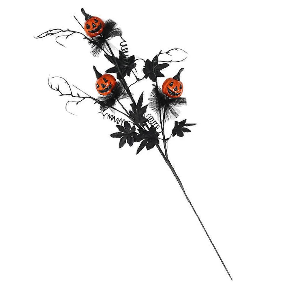Black Artificial Maple Leaf Stem with Pumpkin Charm for Halloween Floral Arrangements, Flexible Faux Branch for Table Decor, DIY Vase Filler with