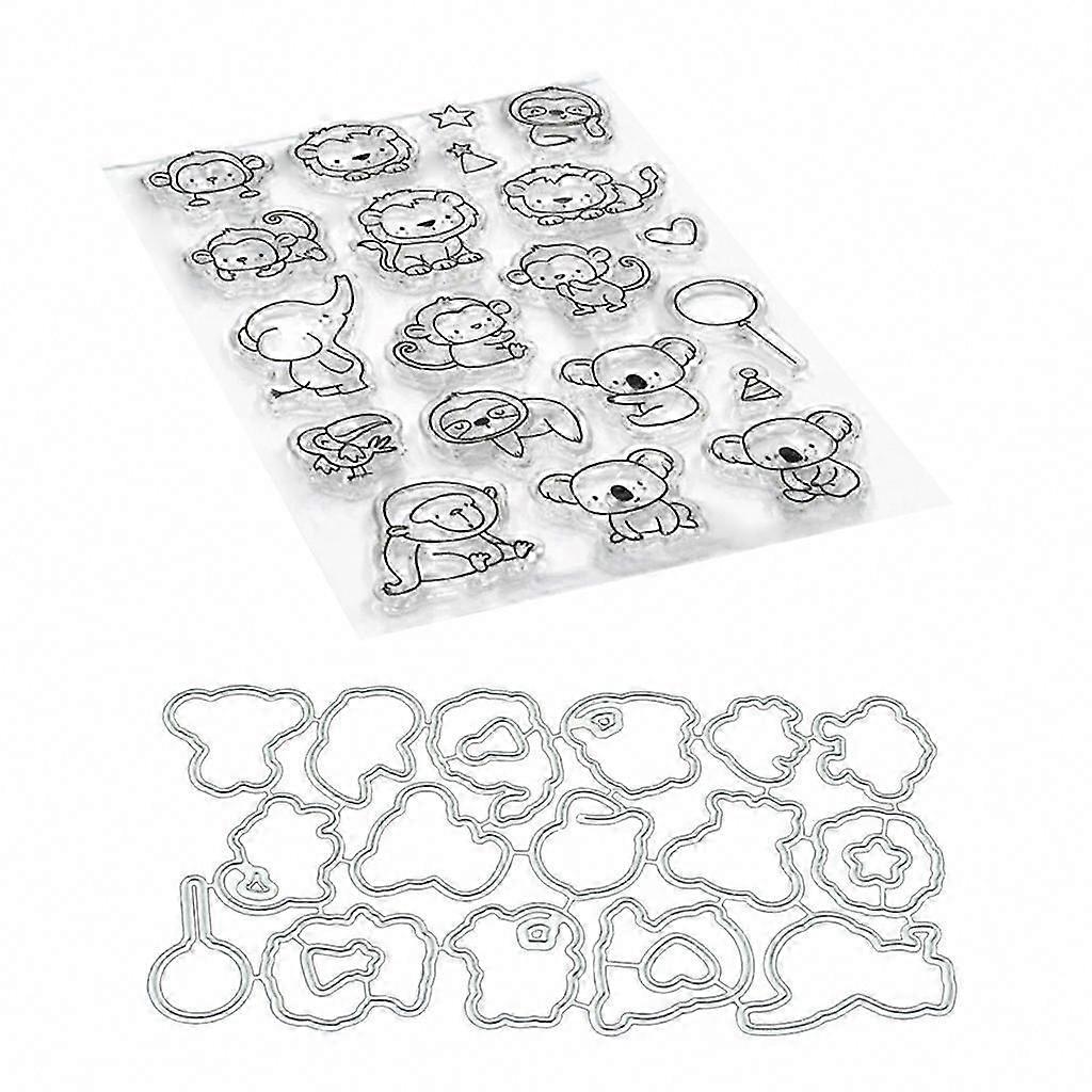 Monkey Lion Seal Stamp with Cutting Dies Stencil Set DIY Scrapbooking Embossing Photo Album Decor Paper Card Craft Art