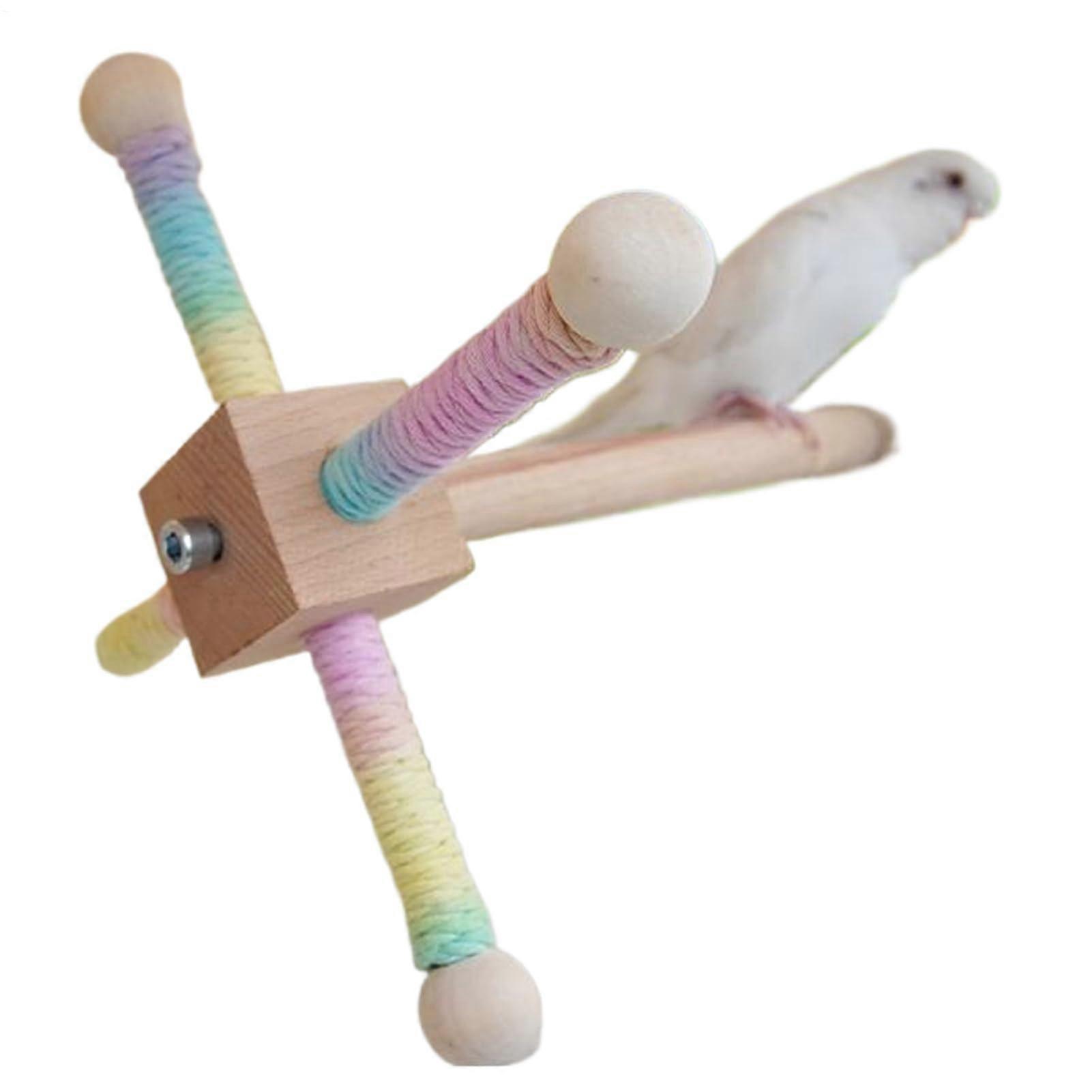 Bird stand for parakeets and playground Wooden toy with hooks and 360degree rotation function for cage and aviary