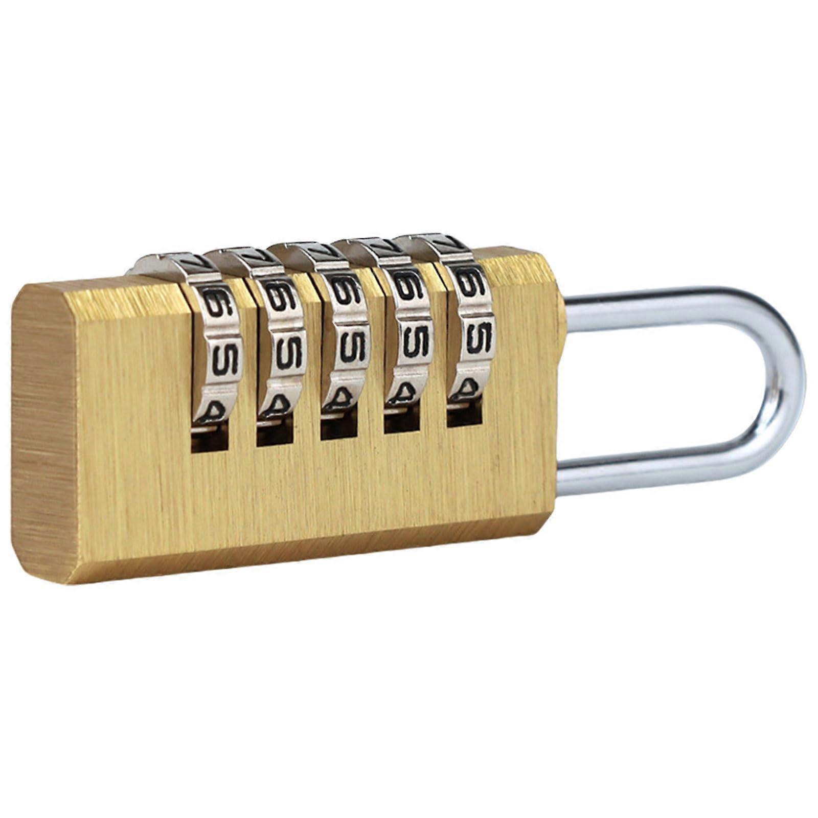 Stable combination lock made of solid brass with number dials, hardened steel shackle for cut resistance, suitable for indoor and outdoor use.