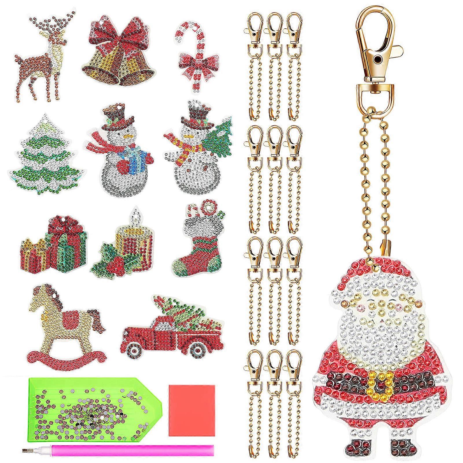 Christmas Diamond Art Keychain Kit – DIY Handmade Ornament with Santa Claus Design – Easy Holiday Craft for Beginners – Acrylic Craft Gift