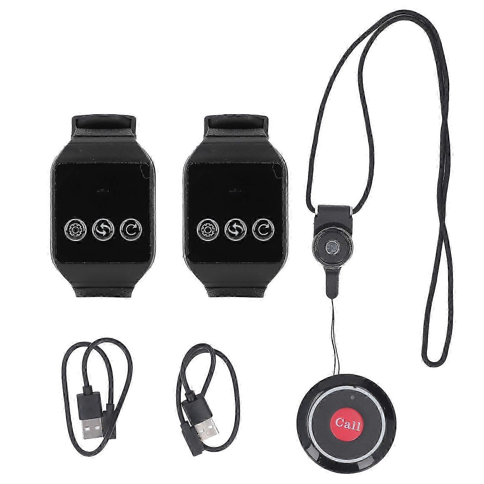 Service 2 Watch Receiver And 1 Button Pagers Wireless Calling System For Restaurant Hotel