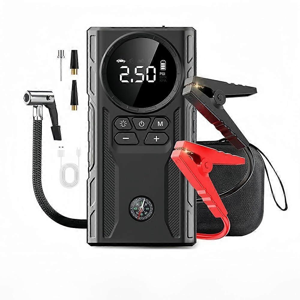 1000A Jump Starter With Compressor 4-In-1 12V Car Jump Starter, 150 PSI Tyre Inflator, Power Bank, LED Torch Storage Bag