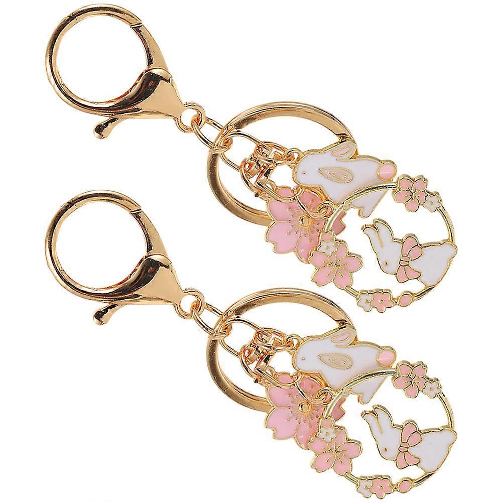 Kawaii Rabbit Keychain with Cherry Blossom Decorative Charm for Bags and Keys 2pcs