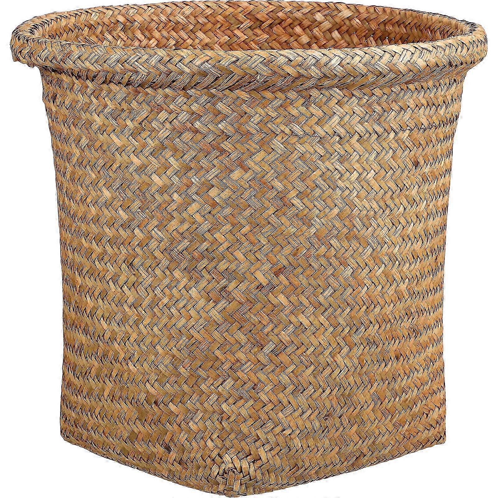 Woven Waste Basket Rattan Trash Basket Can Garbage Bin Laundry Hamper Storage Basket