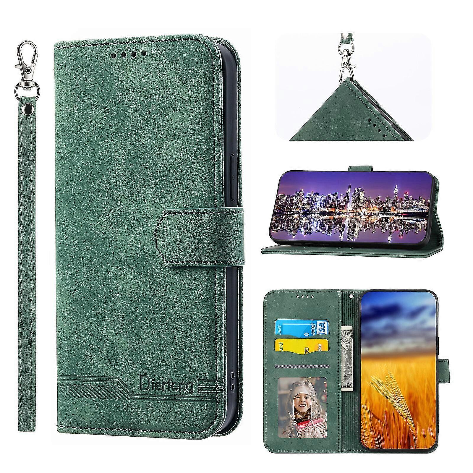 For iPhone 12 Case, Leather Wallet Flip Case With Strap