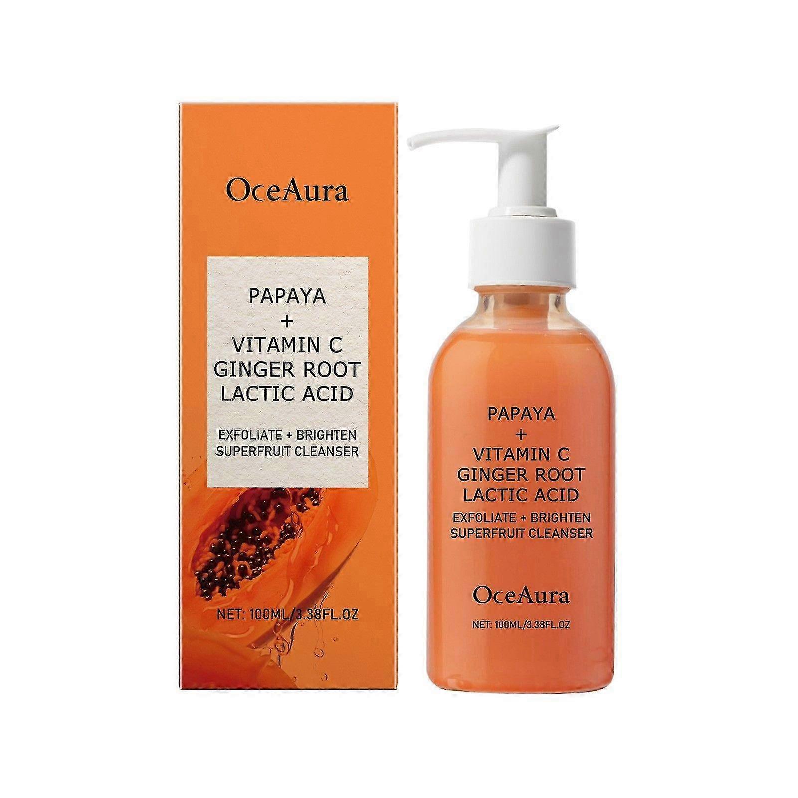 Papaya + Vitamin C Ginger Root Lactic Acid Exfoliating Cleanser, Gentle Daily Foam Facial Cleanser, Brighten & Exfoliating Cleanser, Moisturizing and