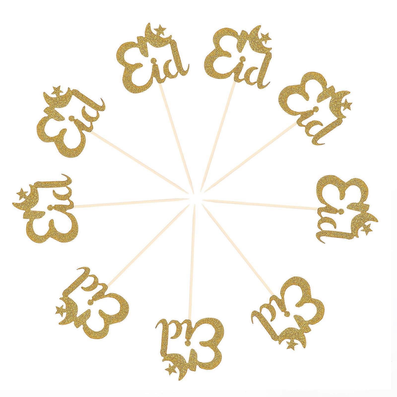 Festive Cupcake Toppers 10Pcs Golden Cake Decorations Ideal For Family Fun At Eid Parties