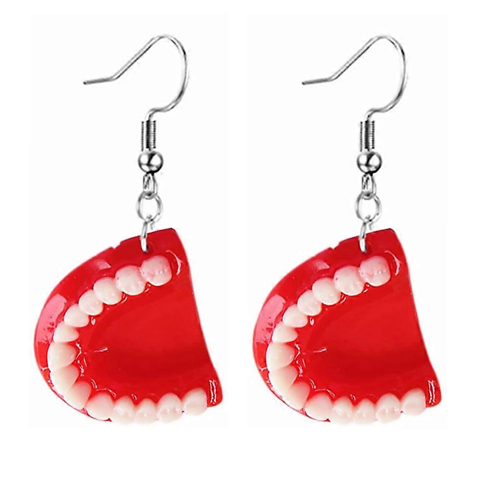 Funny Resin Earrings for Girls to Wear at Parties or Home with Red Color and Tooth Design