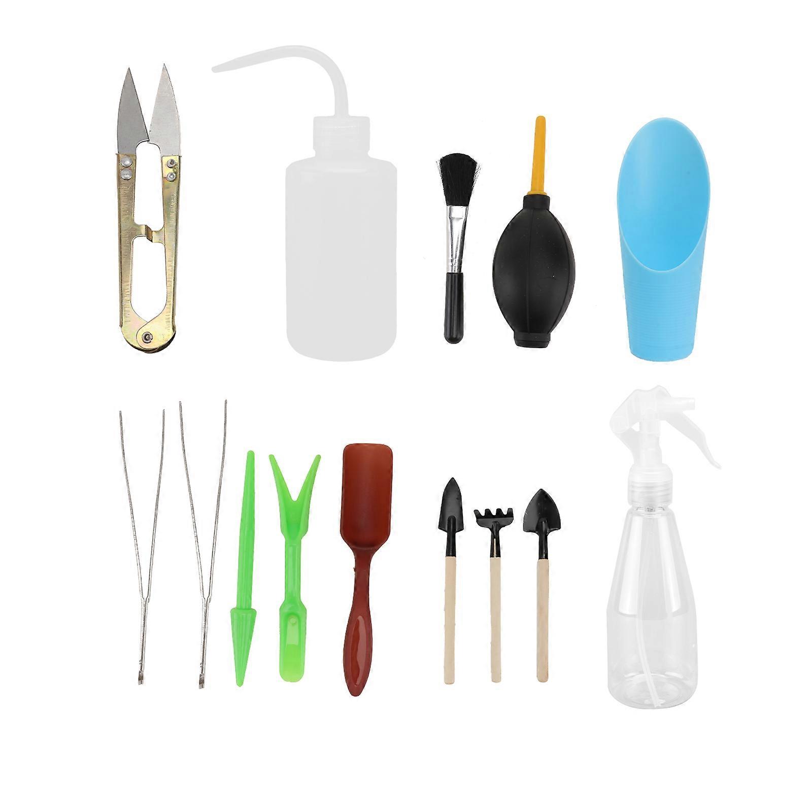 Gardening Toolkit with 14 Mini Tools for Planting Succulents and Bonsai Assorted Color Iron and