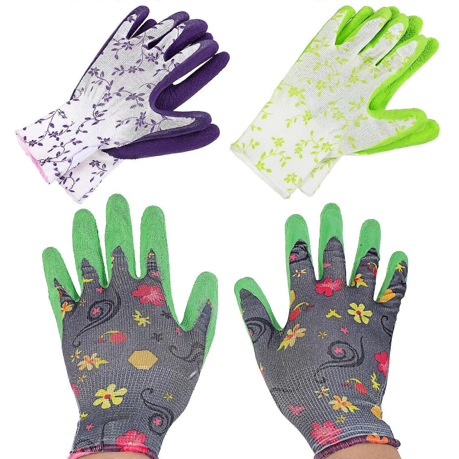 Garden Gloves Work Gloves for Protection 3Pairs Rubber Material Assorted Color