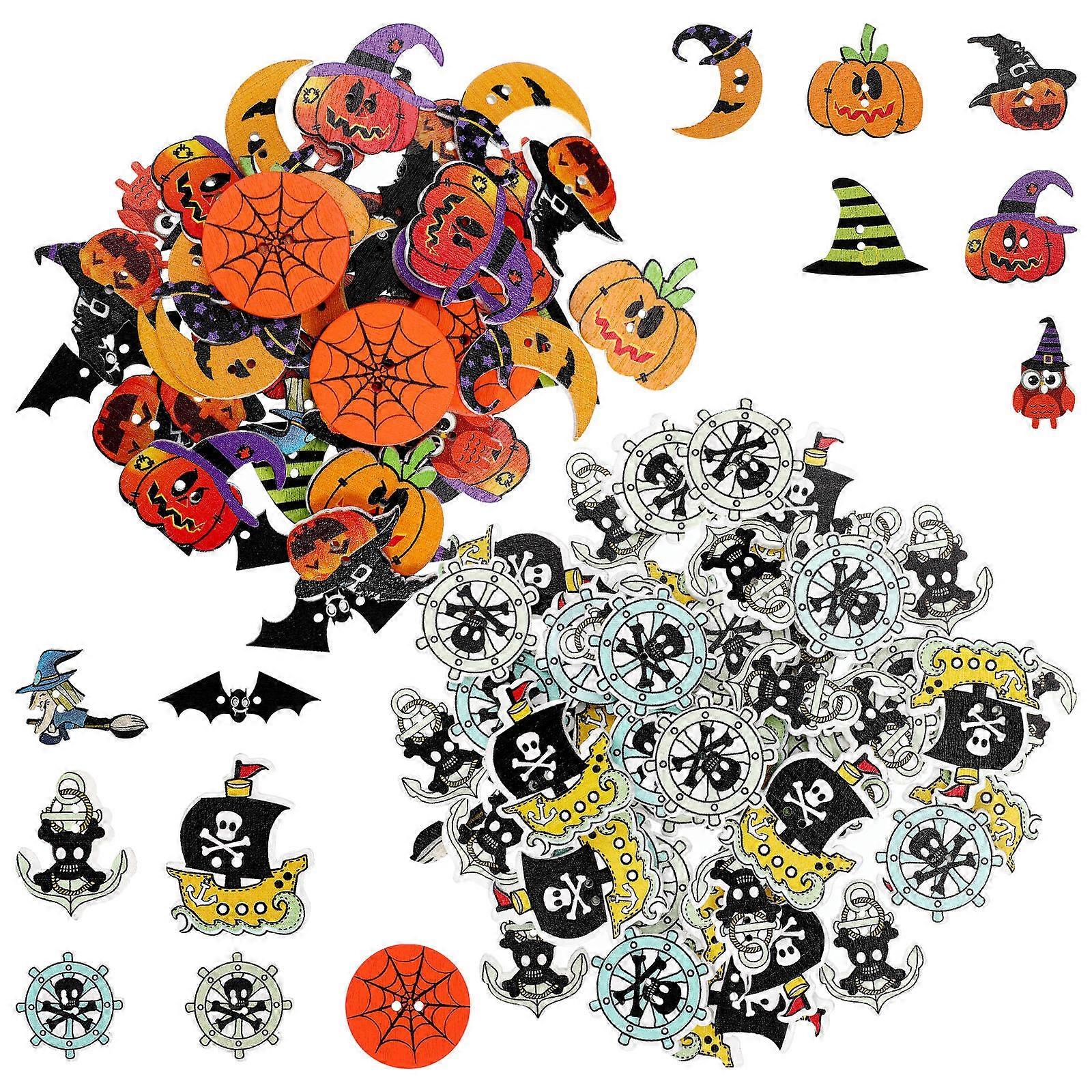 Colorful Halloween Sewing Buttons 100Pcs Assorted Designs For Costume Decoration And Crafting Projects